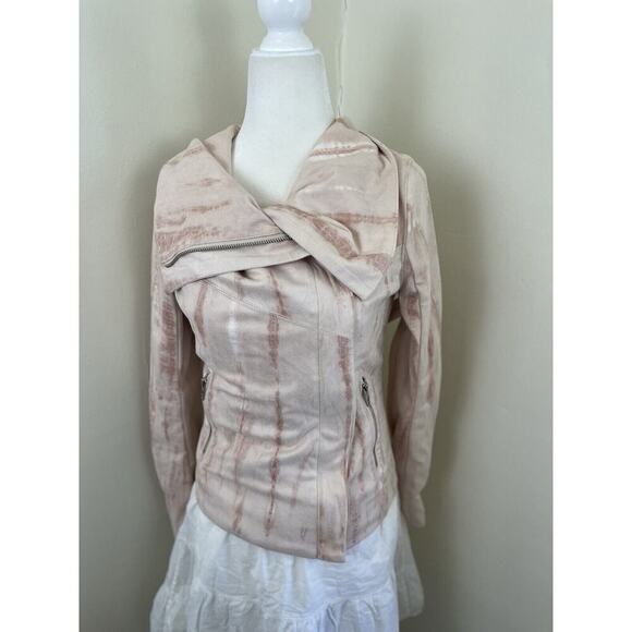Anthropologie BlankNYC Hippie Dippe Faux Suede Jacket XS Pink Cream Moto Boho - Picture 3 of 13